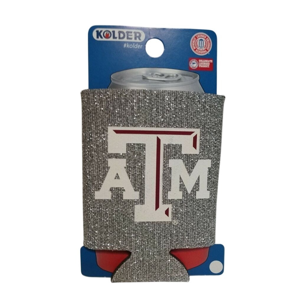 Texas A&M Aggies Kolder Glitter Can Cooler Silver Maroon White 0778-8003 NEW